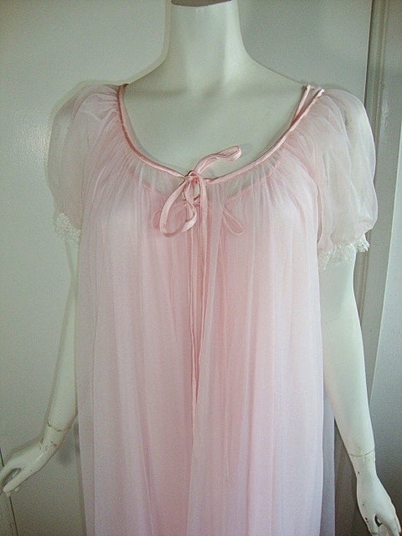 vintage pink negligee long sheer nightgown peignoir