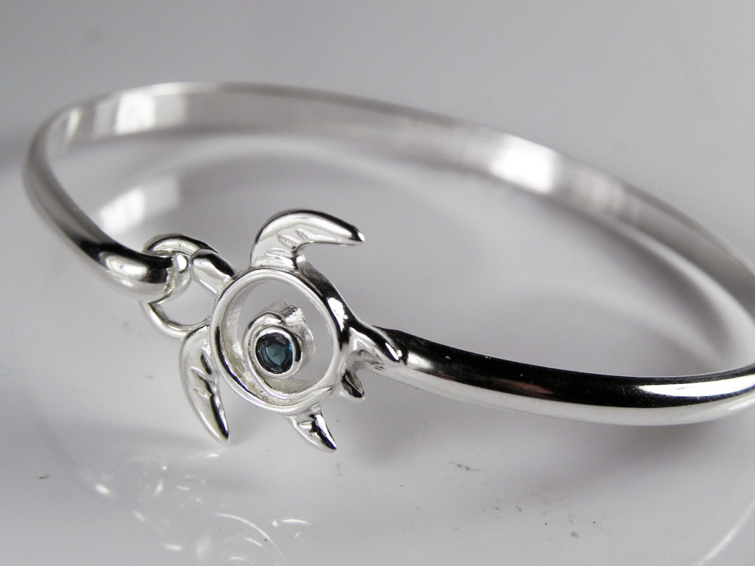 Sea Turtle Bracelet Gemstone Turtle Teal Blue Topaz Sterling