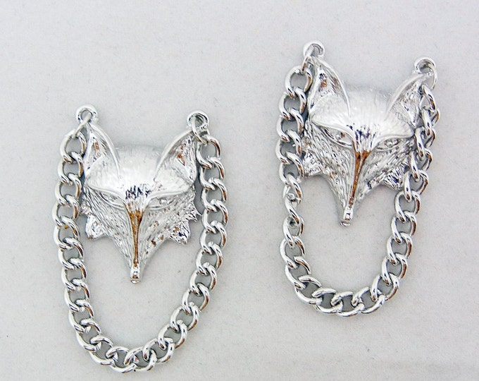 Pair of Silver-tone Fox Head Charms with Chains