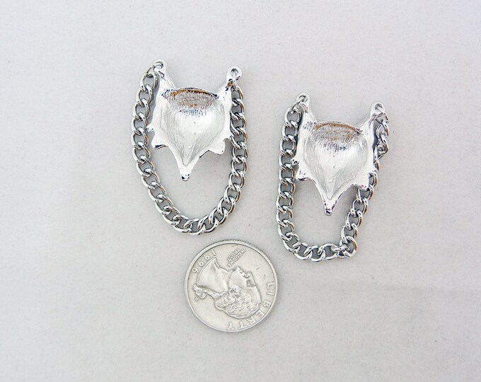 Pair of Silver-tone Fox Head Charms with Chains