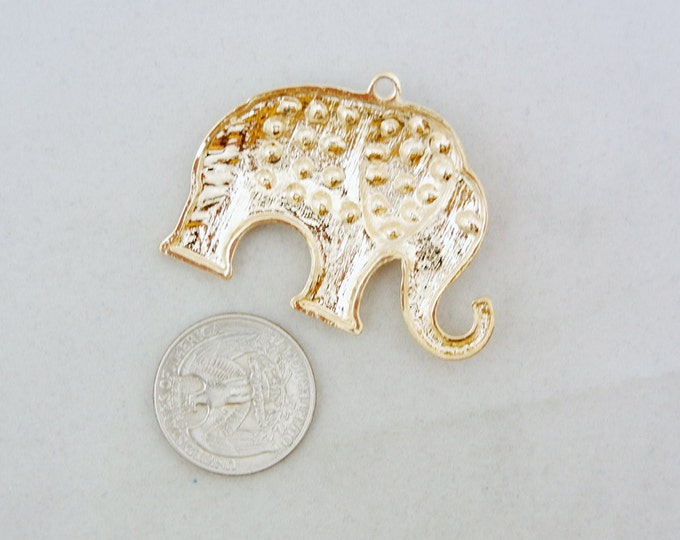 Gold-tone Elephant Charm Pendant Aurora Borealis Rhinestones