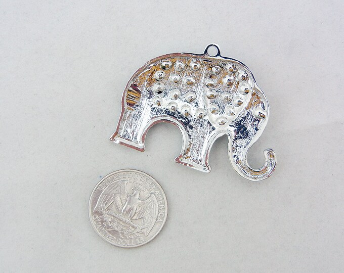 Silver-tone Elephant Charm Pendant Multi Color Rhinestones