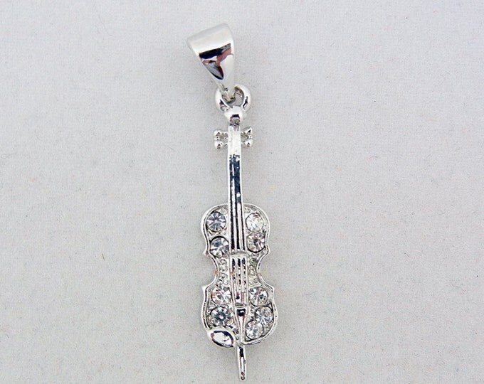 Silver-tone Rhinestone Cello Pendant