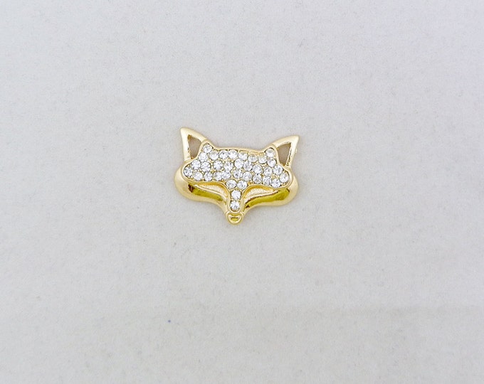 Small Gold-tone Rhinestone Fox Head Pendant Double Link Ears