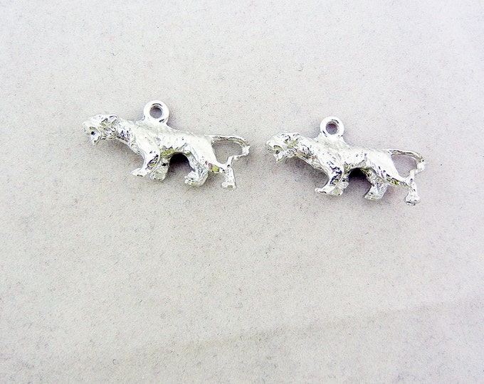 Pair of Silver-tone Pewter Tiger Charms