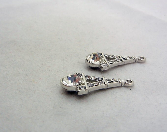 Pair of Silver-tone Rhinestone Eiffel Tower Charms