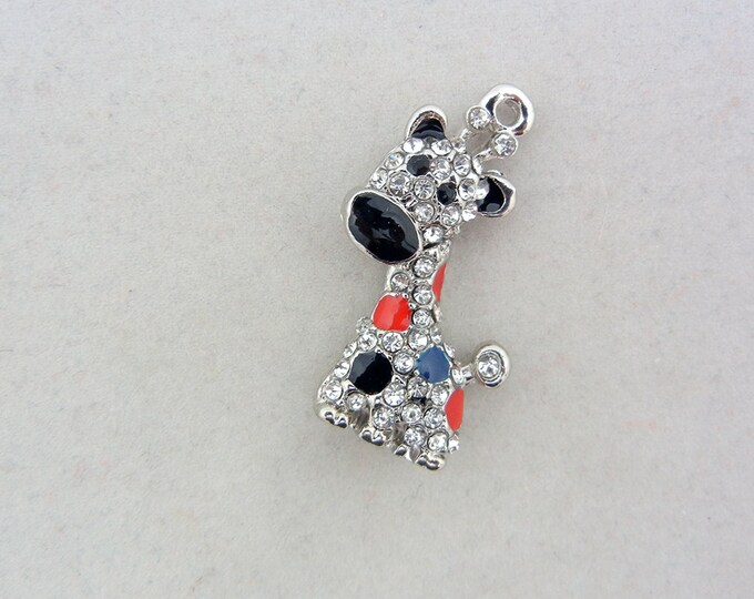 Fun Silver-tone Giraffe Charm Pendant Red and Black Epoxy Rhinestones