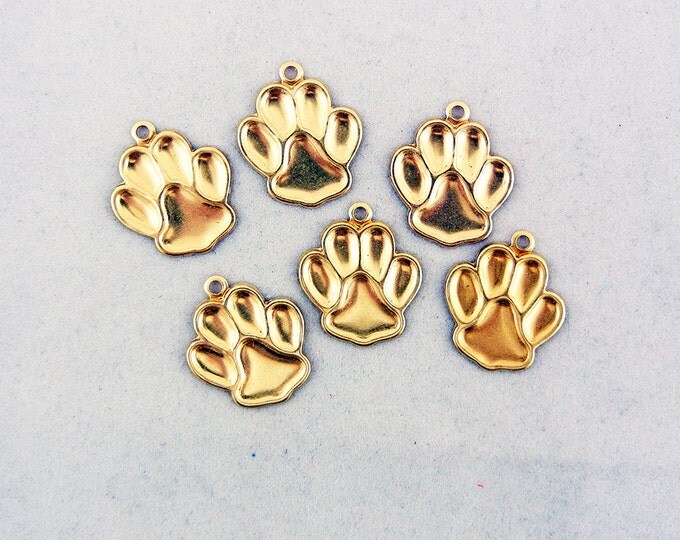 6 Brass Animal Paw Charms