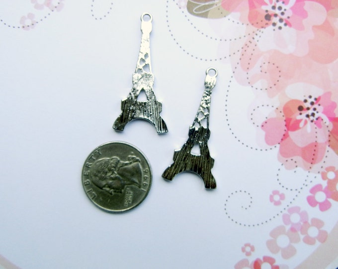 Pair of Long Silver-tone Rhinestone Eiffel Tower Charms