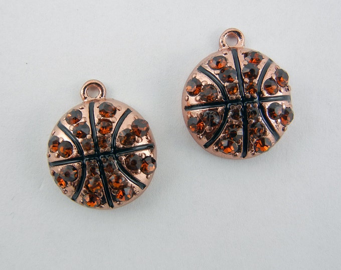 Pair of Copper-tone with Topaz Rhinestone Basketball Charms