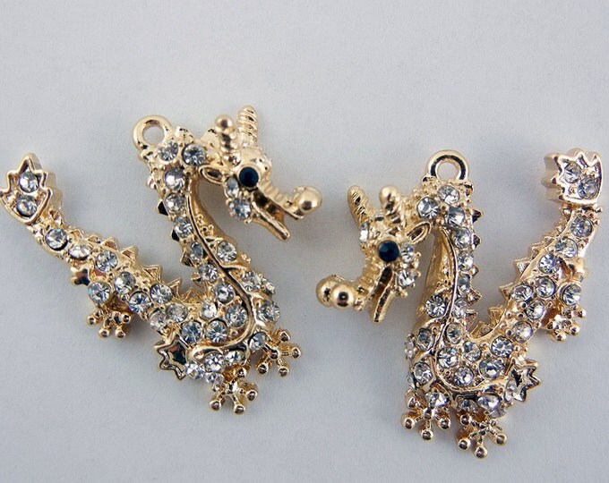 Pair of Gold-tone Dragon Charms with Rhinestones