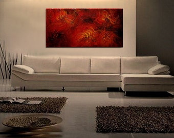 Big Abstract Textured Painting Red Red Brown Orange Fall