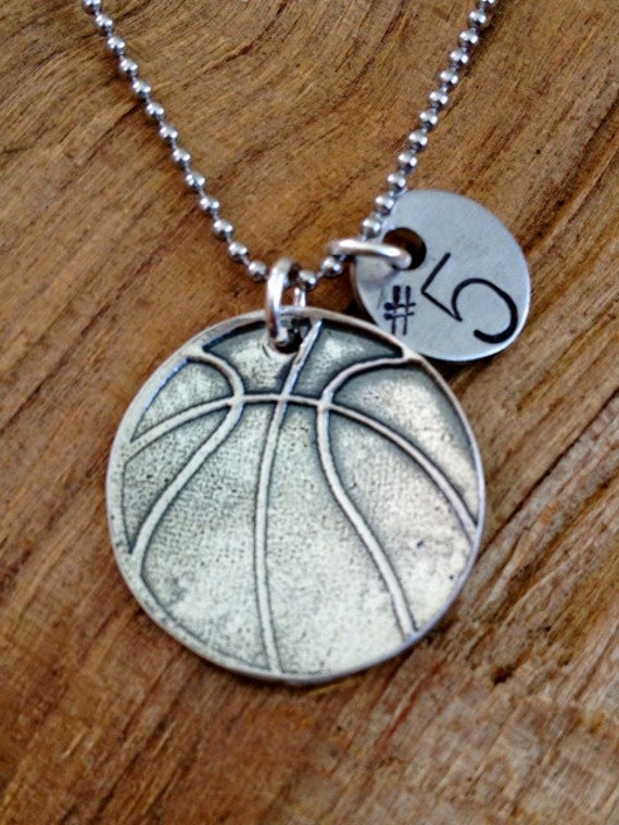 Items similar to Sterling Silver Basketball Necklace with Hand Stamped