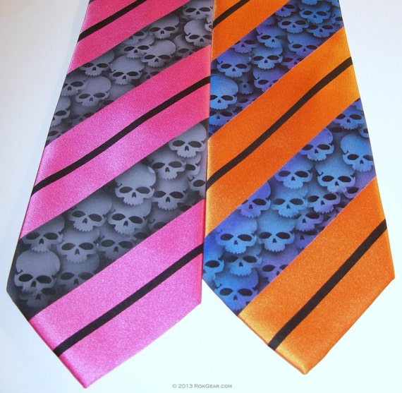 RokGear Custom Men's Necktie skull striped Orange tie