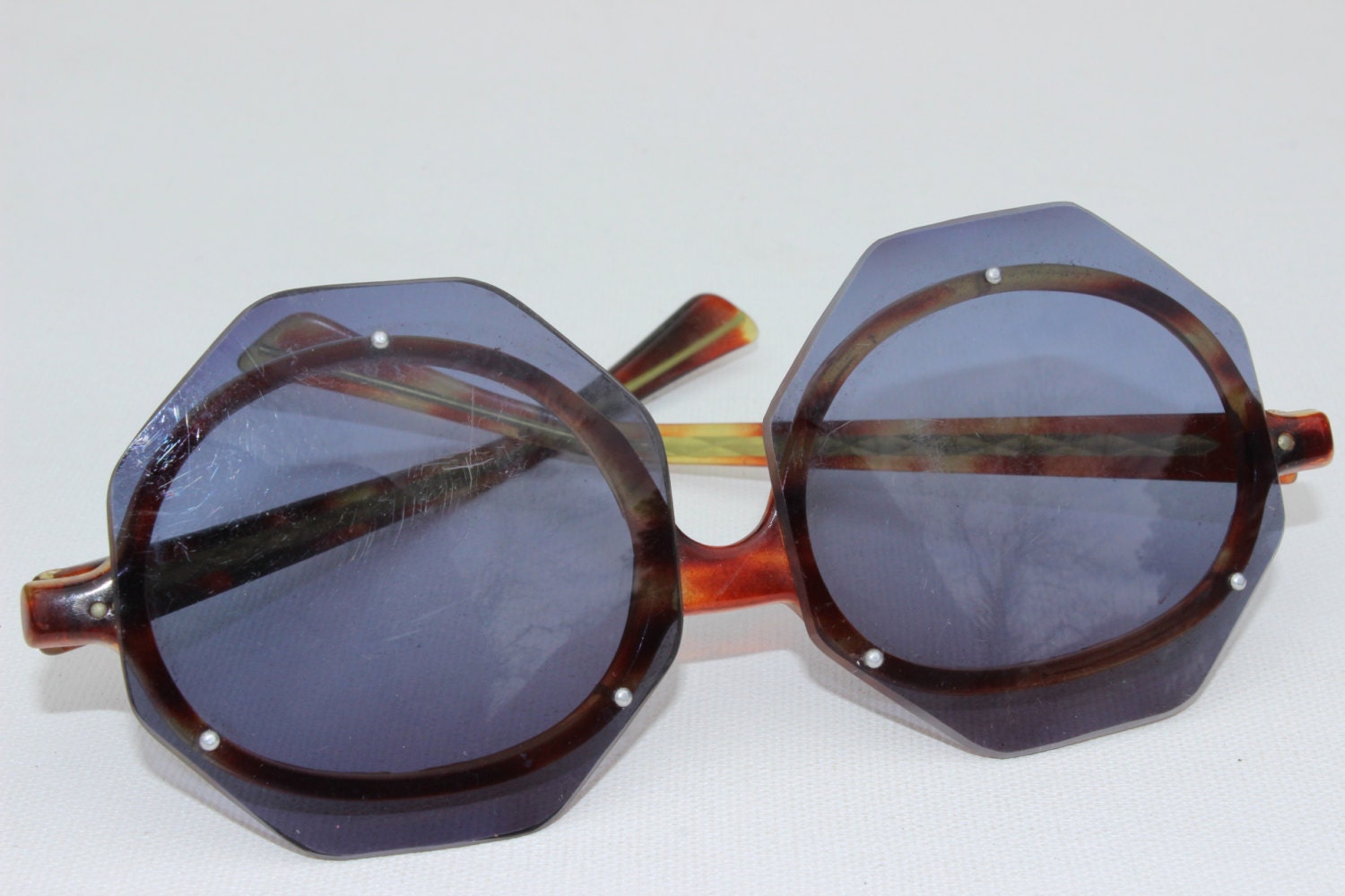 Vintage Octagonal Horn Rimmed Sunglasses Jackie O Sunglasses