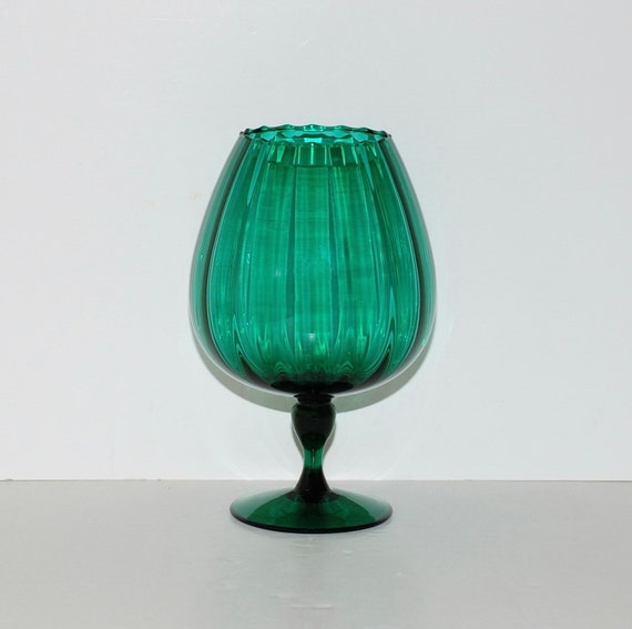 Vintage Murano Empoli Art Glass Optic Green Vase circa 1960s