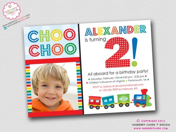 Colorful Choo Choo Train - Birthday Party Invitation (Digital File OR Printed Cards Also Available) Il_570xn