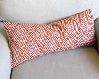Ikat TANGERINE decorative designer lumbar bolster pillow 12x26 insert included