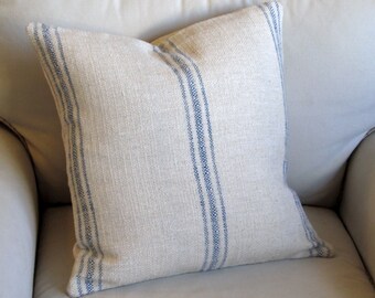 French Laundry BLUE Stripes 20x20 pillow With INSERT