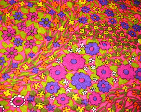 1970s VIntage Fabric Hawaiian Floral Print Pink by SelvedgeShop