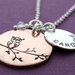 Owl Necklace in Copper and Silver PLUS ONE - Hand Stamped, Engraved Necklace w/ Child's Name and Birthstone Crystal - Personalized Necklace