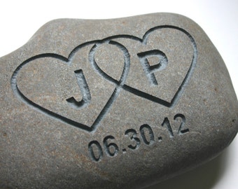 Interlocking Hearts Engraved Oath Stone Initials Date Custom Oathing