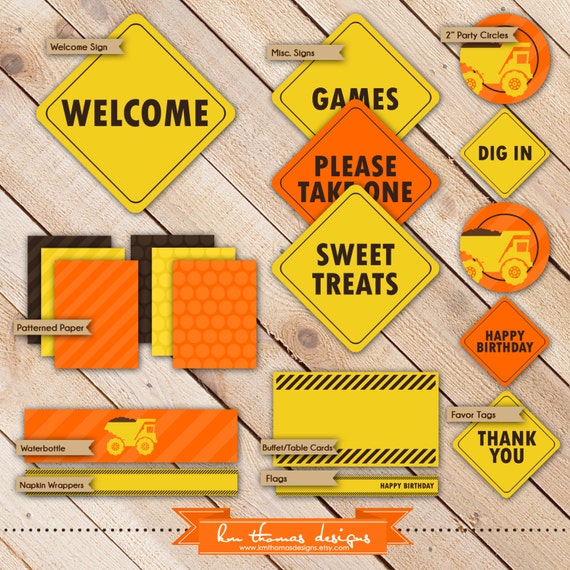 INSTANT DOWNLOAD - Essential Construction Zone Collection...Party Printables...by KM Thomas Designs Item 103 Il_570xn