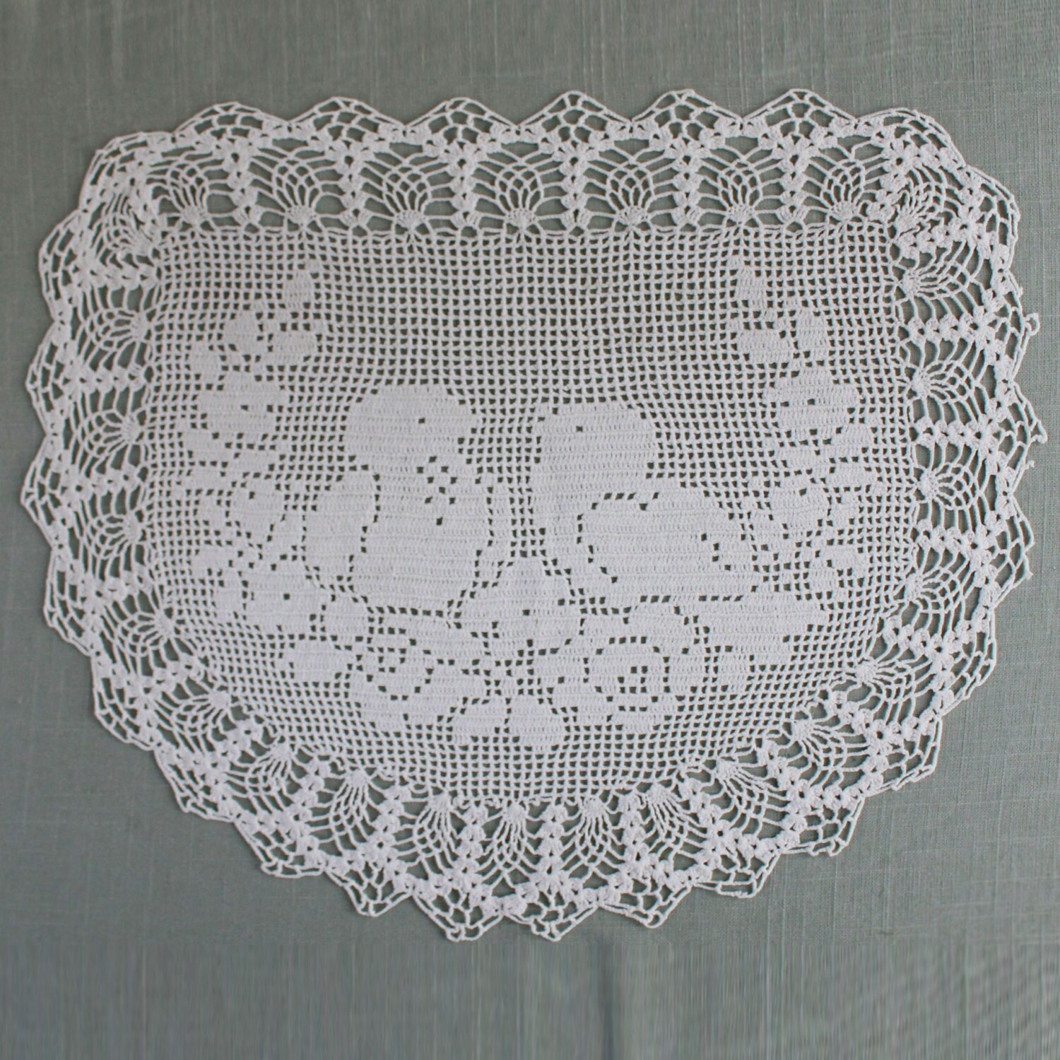 Vintage Filet Crochet Pattern Chair Back And Oval Doily Birds