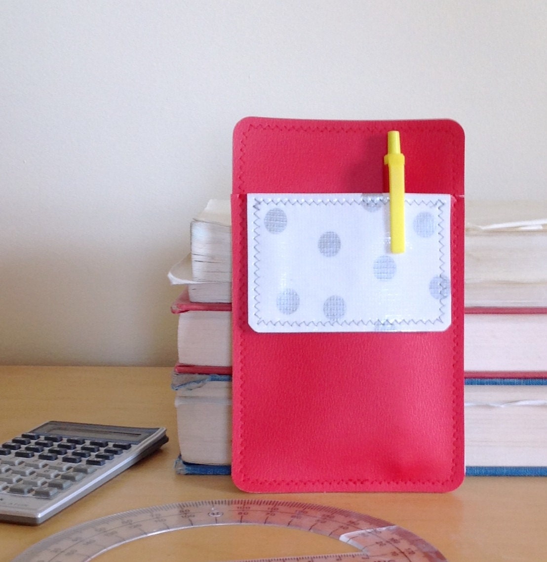 Nerd Power Vinyl Pocket Protector in tomato red by annebvinyl