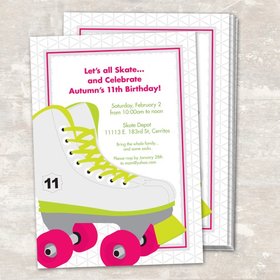 PRINT & SHIP Neon Roller Skate Birthday Party Invitations (set of 12) >> personalized and shipped to you | Paper and Cake Il_570xn