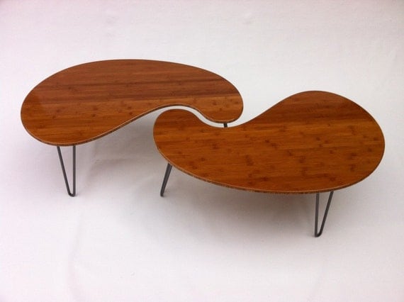 Nesting Kidney Bean Coffee Tables Mid-Century Modern Nesting Kidney Bean Coffee Tables - Mid-Century Modern - Atomic Era Design In Bamboo - Nesting Kidney Bean Coffee Tables Mid-Century Modern