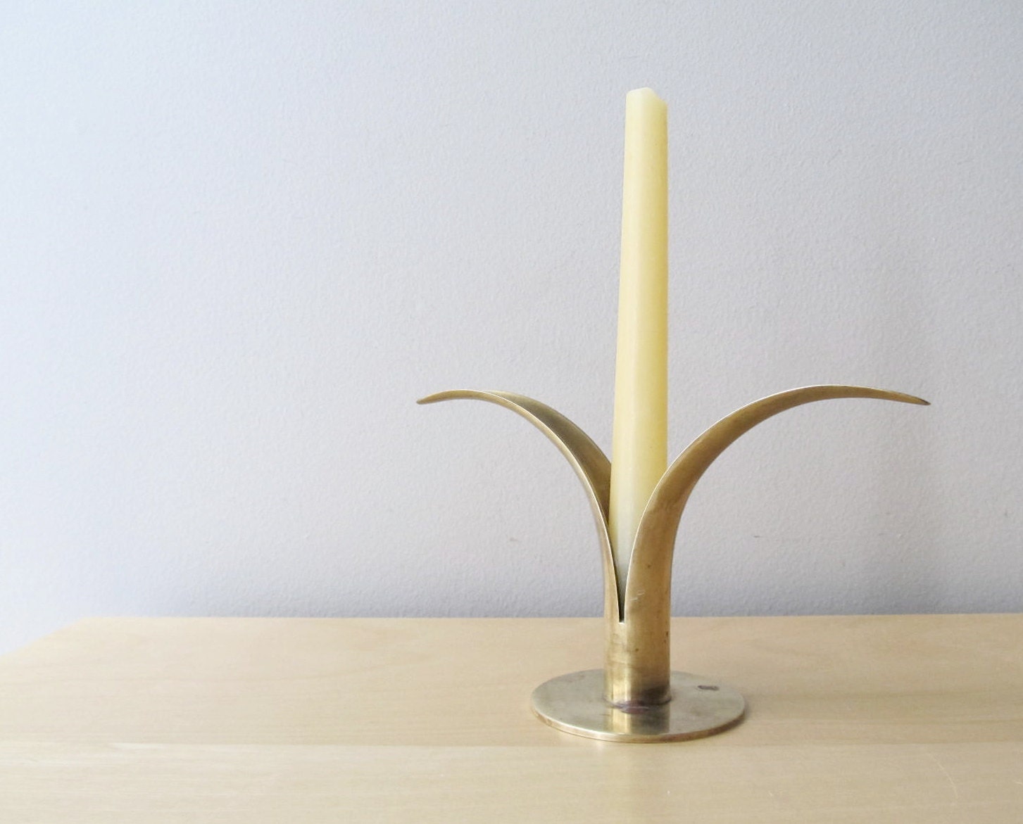 modern lily candle holder Ystad Metall Sweden solid brass