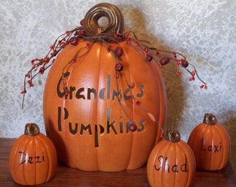 Grandma's Pumpkins Ceramic Jack o Lantern Pumpkin Set Personalized