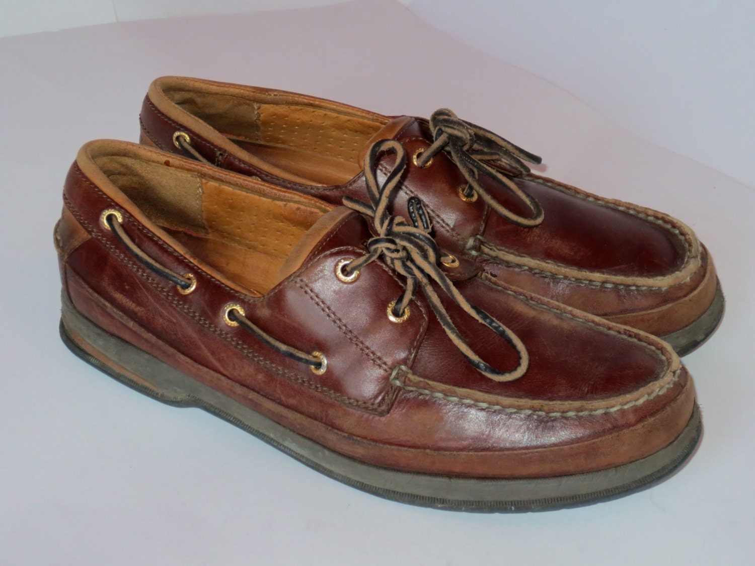 Vintage Brown Sperry Loafers Boat Shoes with Leather Laces