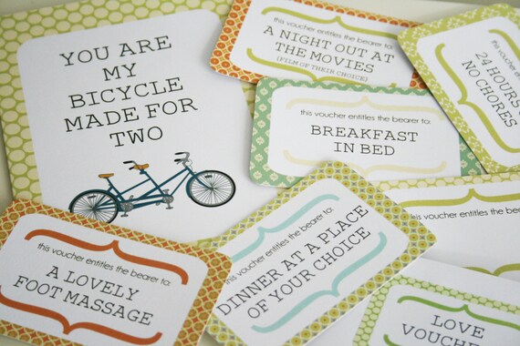 Items similar to Romantic Gift Vouchers with "Bicycle Made ...