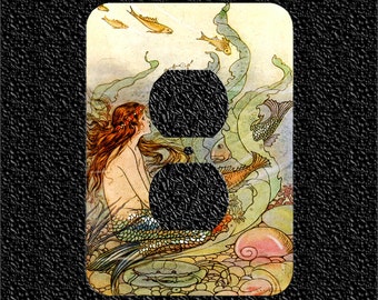 Outlet - Vintage Mermaid with Fish Illustration