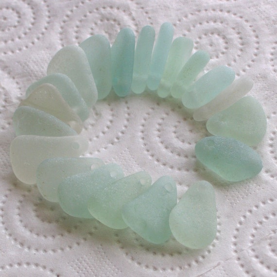 20 Sea Glass Beads Top Drilled 2mm holes Jewelry Quality