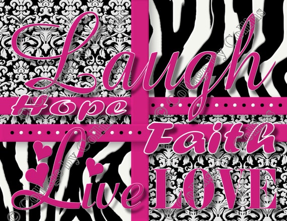 PINK Zebra Print Girls Room Decor Wall Art by collagebycollins