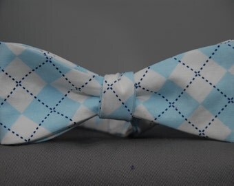 Sky Blue and White Argyle Bow Tie