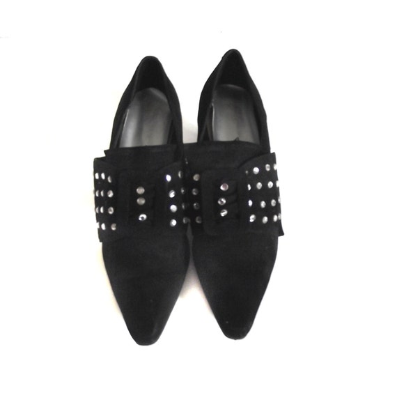 90s Shoes Black Suede Pumps Rhinestone Kitten Heels Rush Hour Express ...