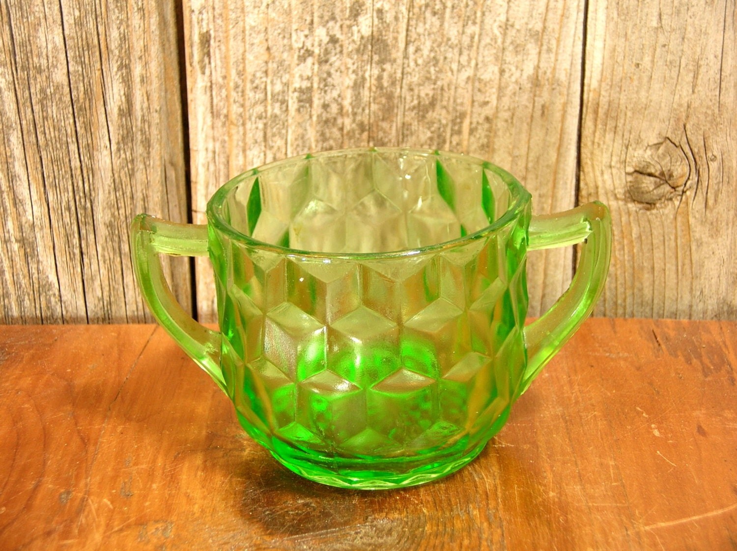 Vintage Green Depression Glass Sugar Bowl