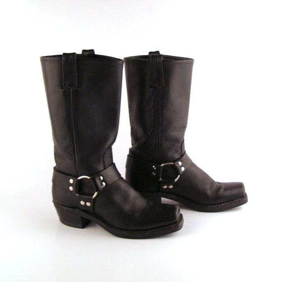 Frye Harness Boots Vintage 1980s Black Leather Women's