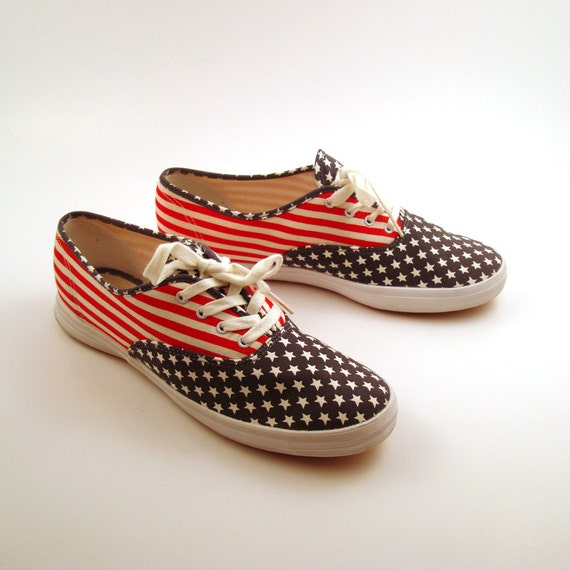 Keds Canvas Sneakers Vintage 1990s Champions Flag Stars and