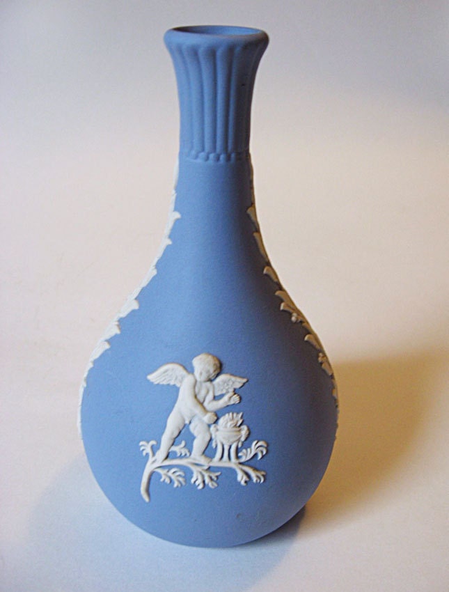 Wedgwood Blue Jasperware China Mini Vase Classical Motif Angel