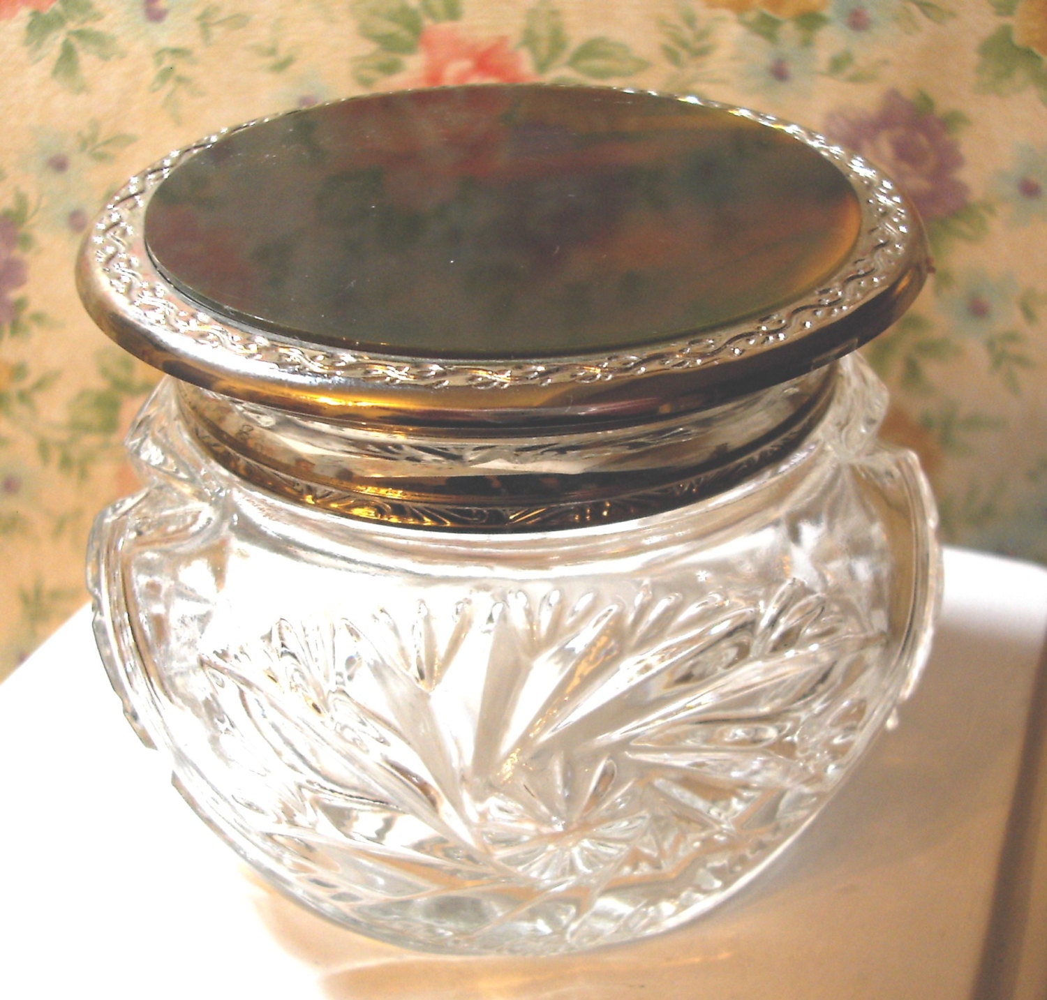 Pressed Glass Vintage Vanity Jar with Lid Ralph Lauren