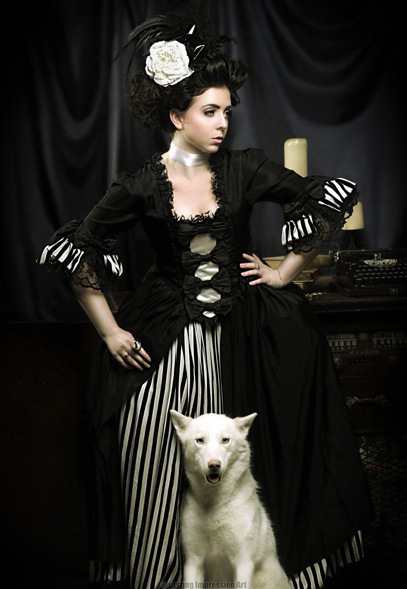 black and white striped Marie Antoinette Victorian by hhfashions