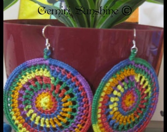 PDF Crochet Pattern, Rainbow Sol crochet earring, DIY tutorial