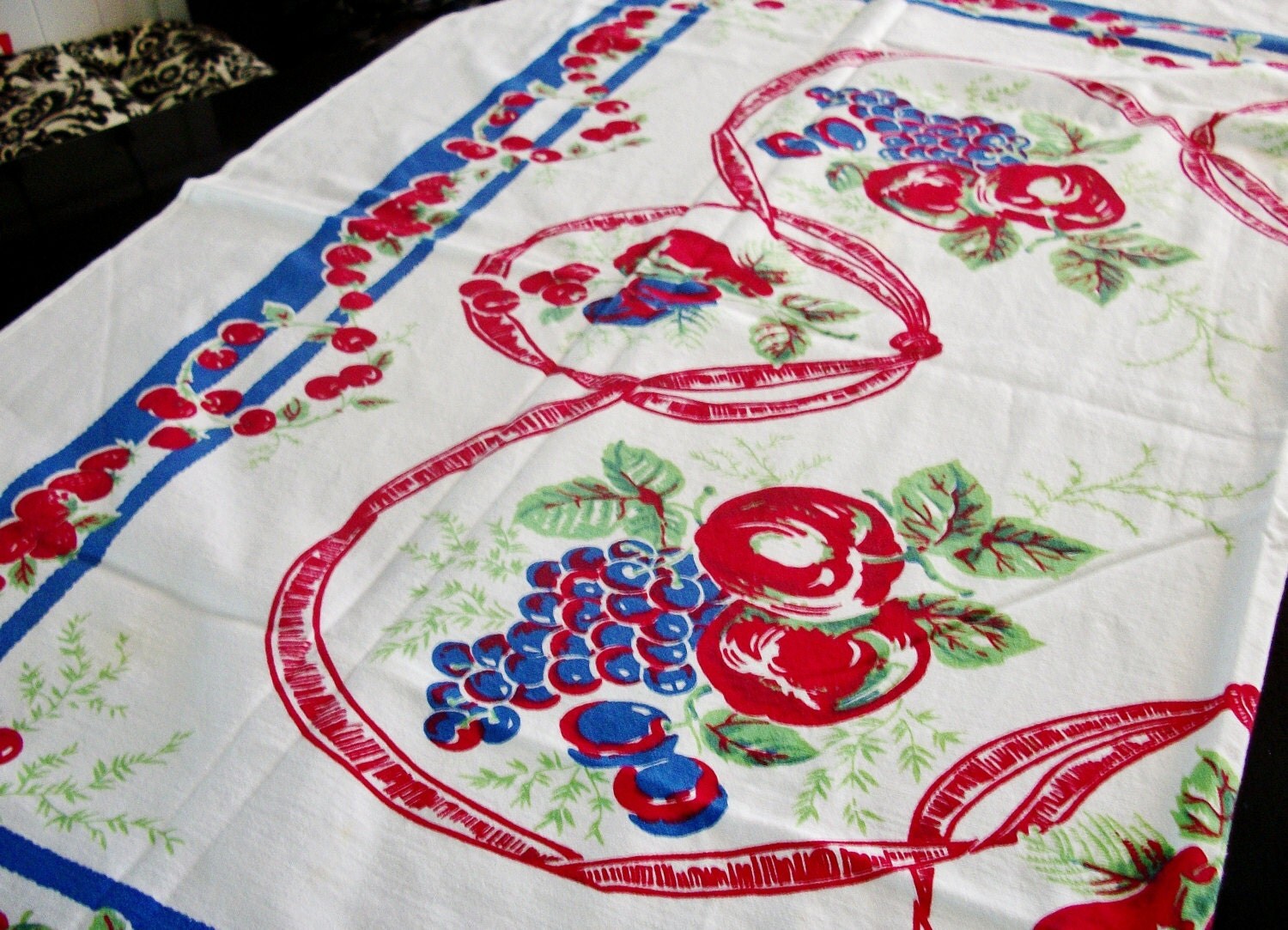 vintage tablecloth vivid fruit pattern days of summertime