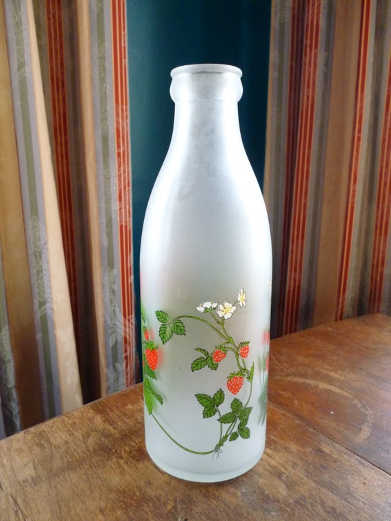 Vintage Frosted Glass Milk Bottle Vase With by PamelaMurphyVintage