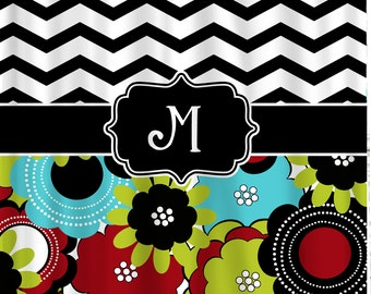 Custom Personalized Shower Curtain - Mod Multi Color Floral with choice of graphic top